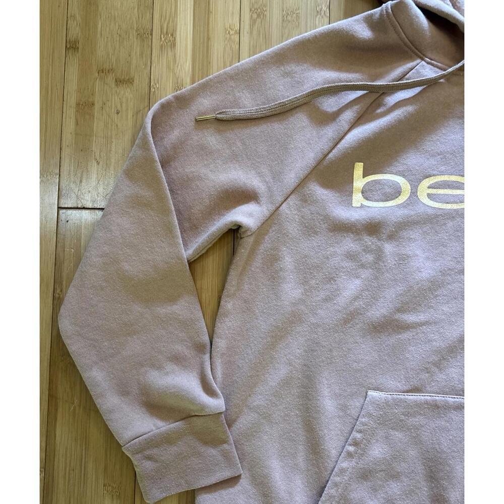 BEBE Women’s Pink Metallic Logo Raglan Sleeve Fleece Hoodie Sweatshirt Size L - Picture 4 of 6